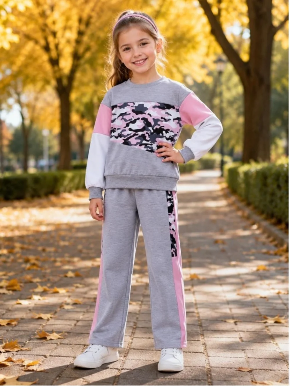 NWT Funmeta Size 7 Girls Gray Leopard Camo Pants Set
